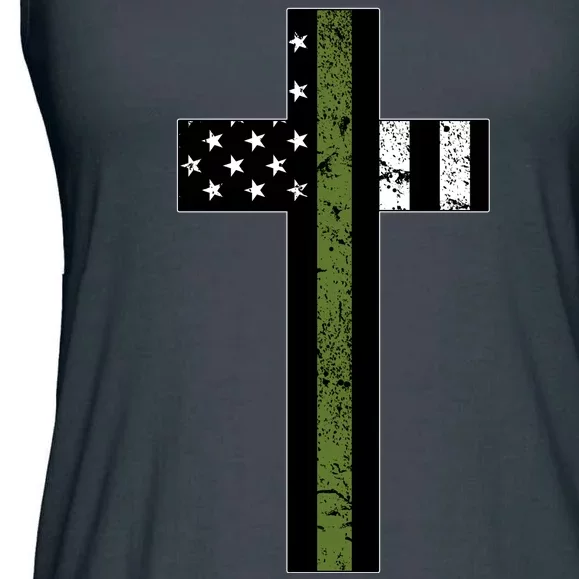 Thin Green Line Cross Military Ladies Essential Flowy Tank