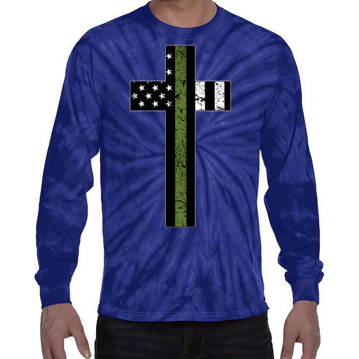 Thin Green Line Cross Military Tie-Dye Long Sleeve Shirt