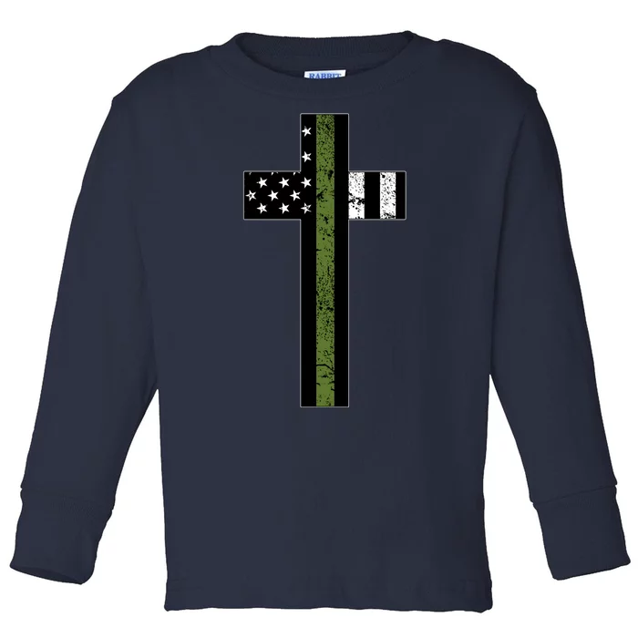 Thin Green Line Cross Military Toddler Long Sleeve Shirt