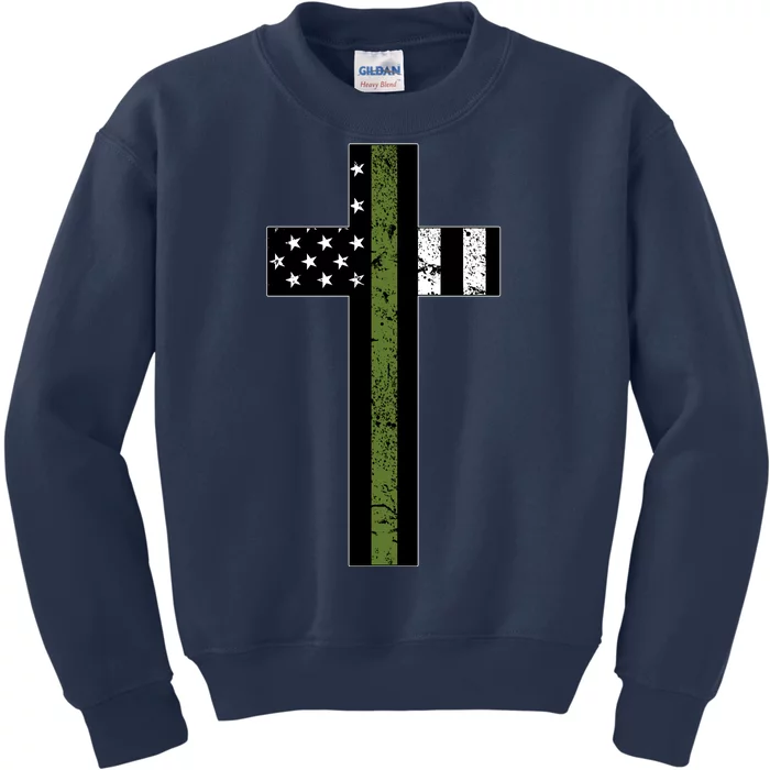 Thin Green Line Cross Military Kids Sweatshirt