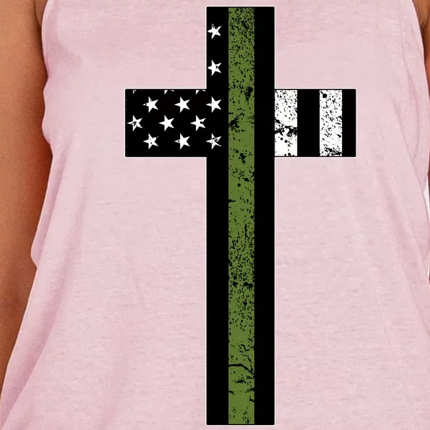 Thin Green Line Cross Military Women's Knotted Racerback Tank