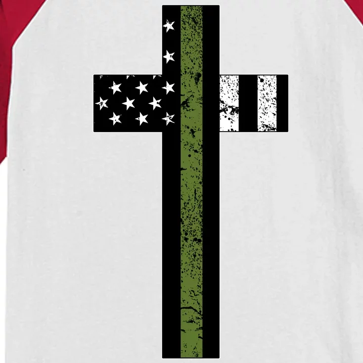 Thin Green Line Cross Military Kids Colorblock Raglan Jersey