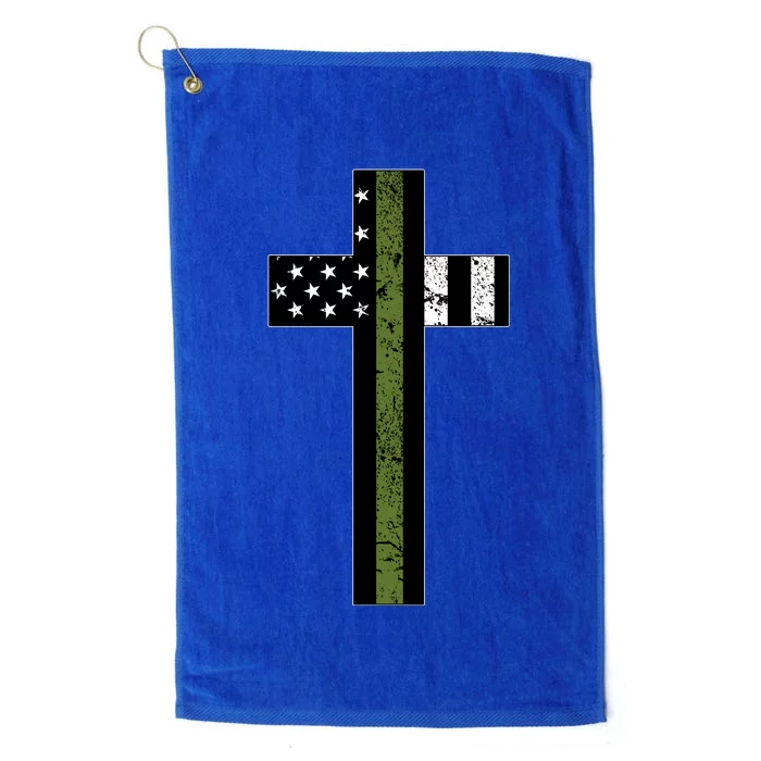 Thin Green Line Cross Military Platinum Collection Golf Towel