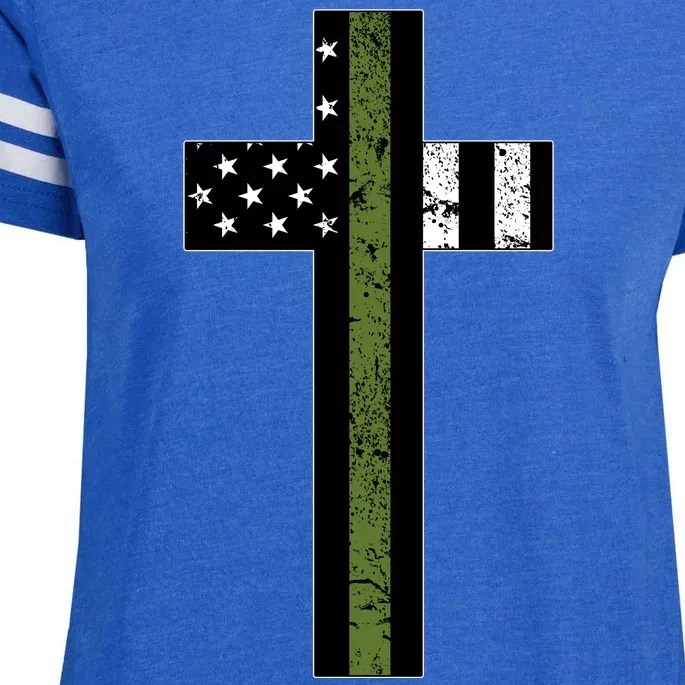 Thin Green Line Cross Military Enza Ladies Jersey Football T-Shirt