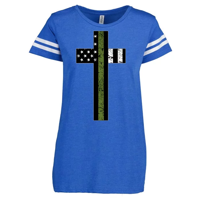 Thin Green Line Cross Military Enza Ladies Jersey Football T-Shirt