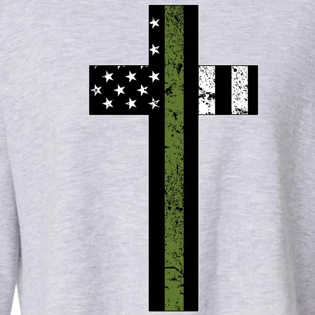 Thin Green Line Cross Military Cropped Pullover Crew