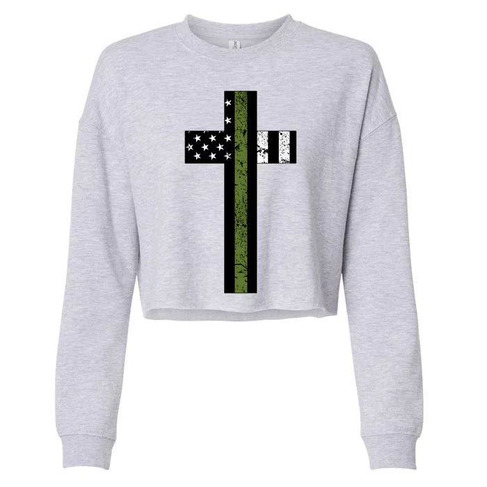 Thin Green Line Cross Military Cropped Pullover Crew