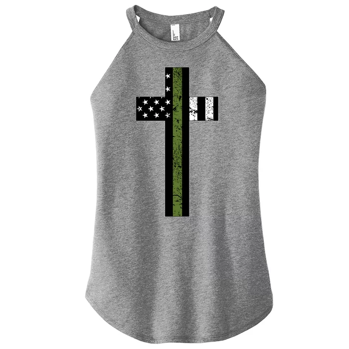 Thin Green Line Cross Military Women’s Perfect Tri Rocker Tank