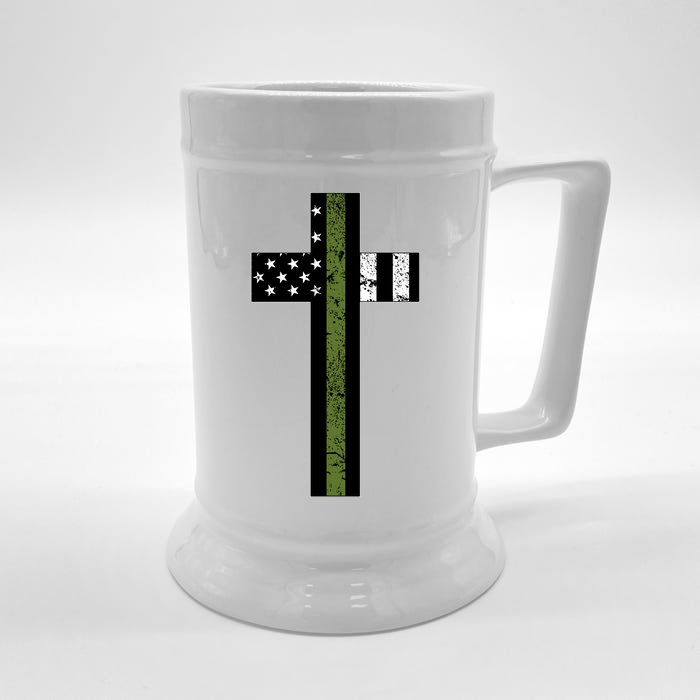 Thin Green Line Cross Military Front & Back Beer Stein