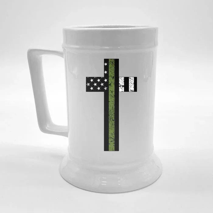 Thin Green Line Cross Military Front & Back Beer Stein