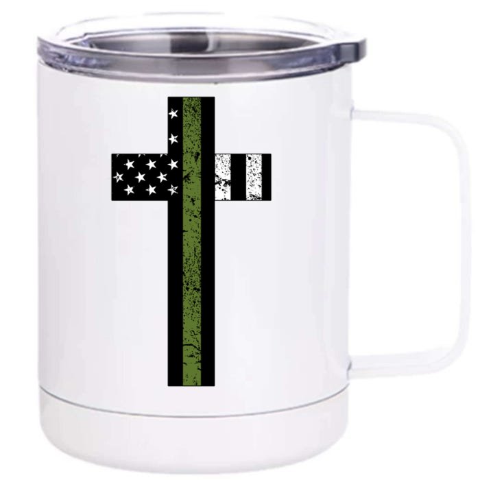 Thin Green Line Cross Military Front & Back 12oz Stainless Steel Tumbler Cup