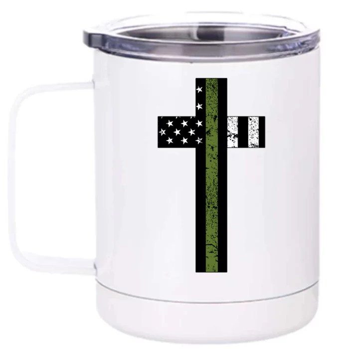 Thin Green Line Cross Military Front & Back 12oz Stainless Steel Tumbler Cup