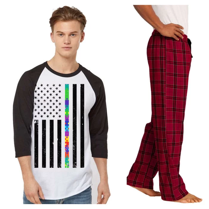 Thin Puzzle Line Autism Flag Raglan Sleeve Pajama Set