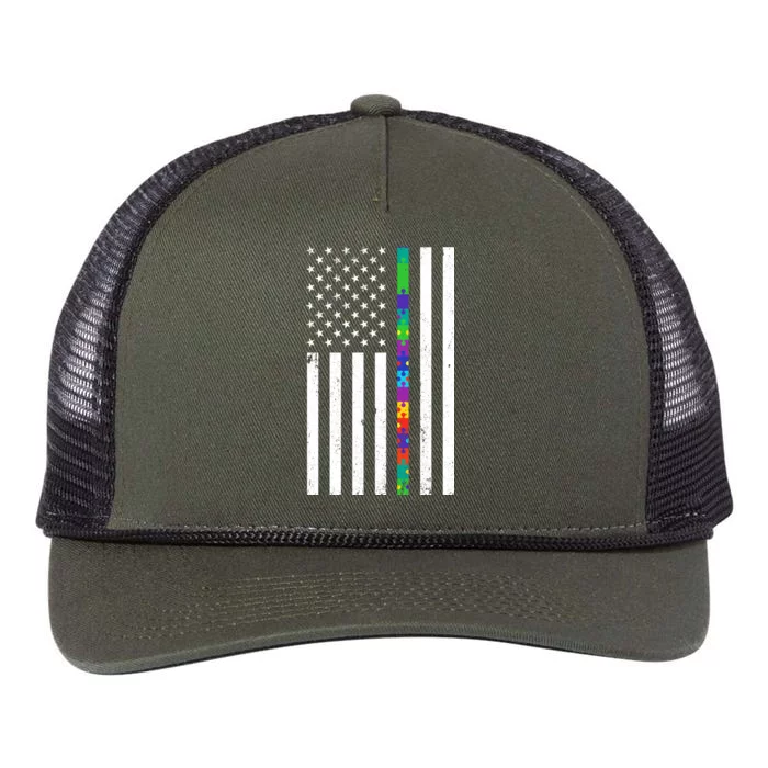 Thin Puzzle Line Autism Flag Retro Rope Trucker Hat Cap