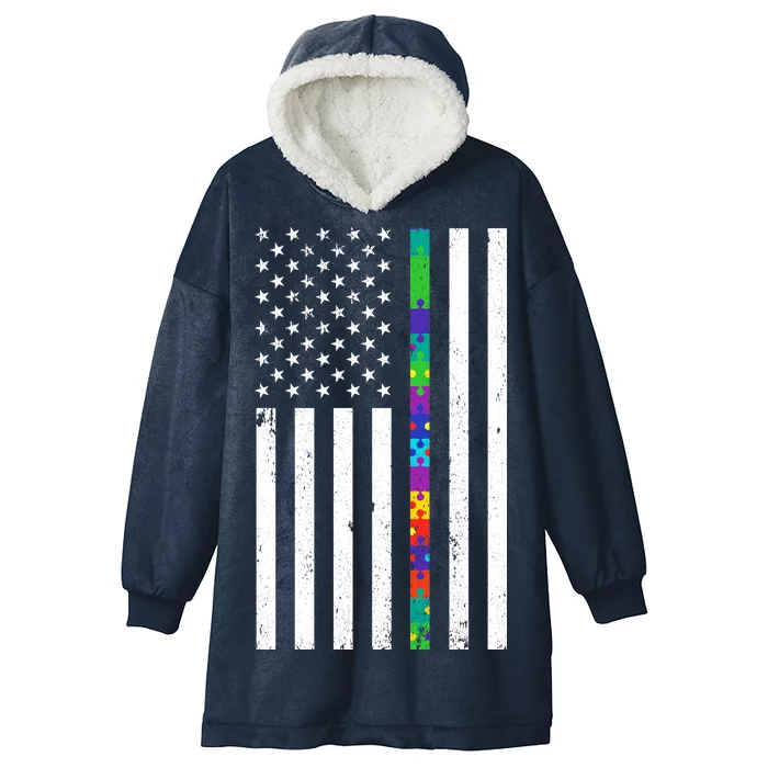 Thin Puzzle Line Autism Flag Hooded Wearable Blanket