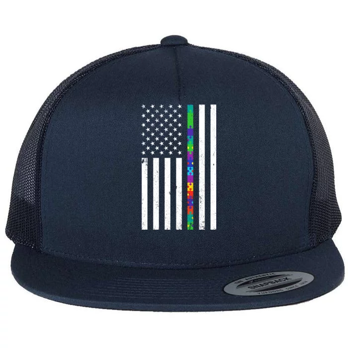 Thin Puzzle Line Autism Flag Flat Bill Trucker Hat