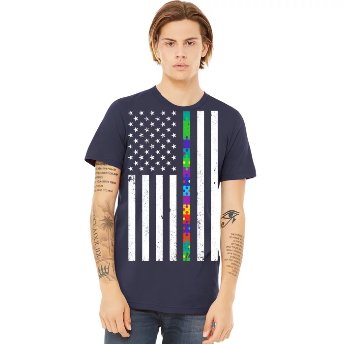 Thin Puzzle Line Autism Flag Premium T-Shirt