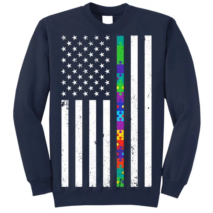 Thin Puzzle Line Autism Flag Tall Sweatshirt