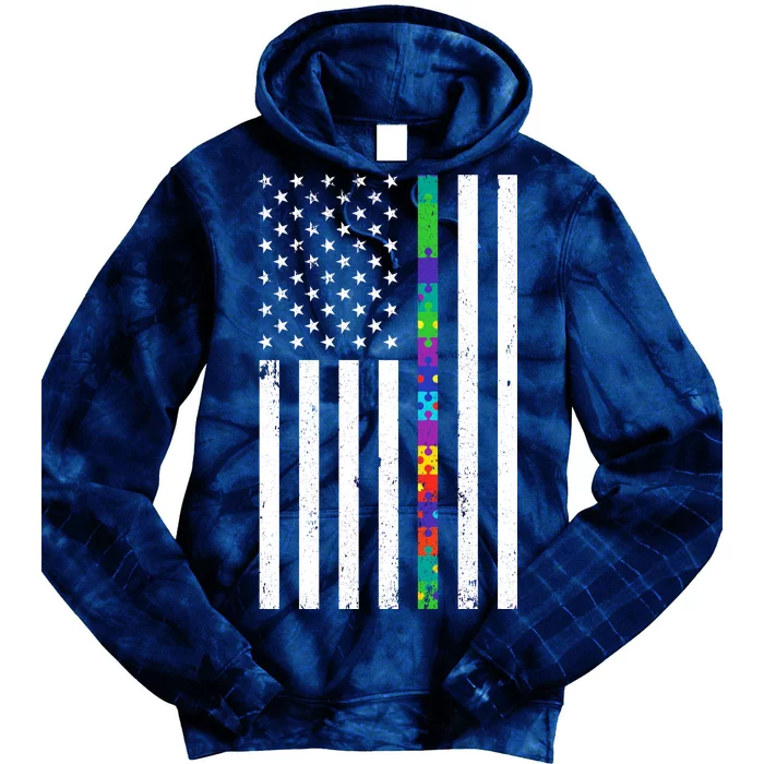 Thin Puzzle Line Autism Flag Tie Dye Hoodie