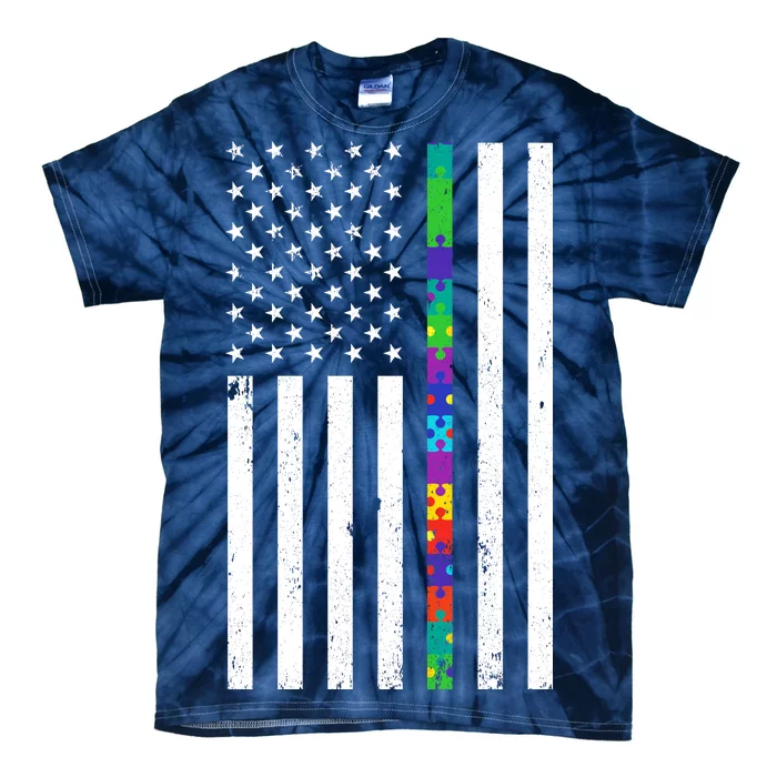 Thin Puzzle Line Autism Flag Tie-Dye T-Shirt