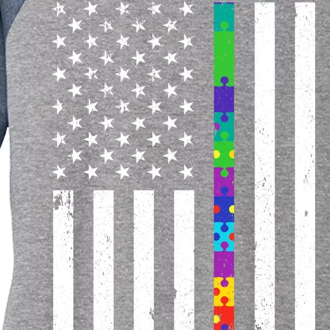 Thin Puzzle Line Autism Flag Women's Tri-Blend 3/4-Sleeve Raglan Shirt