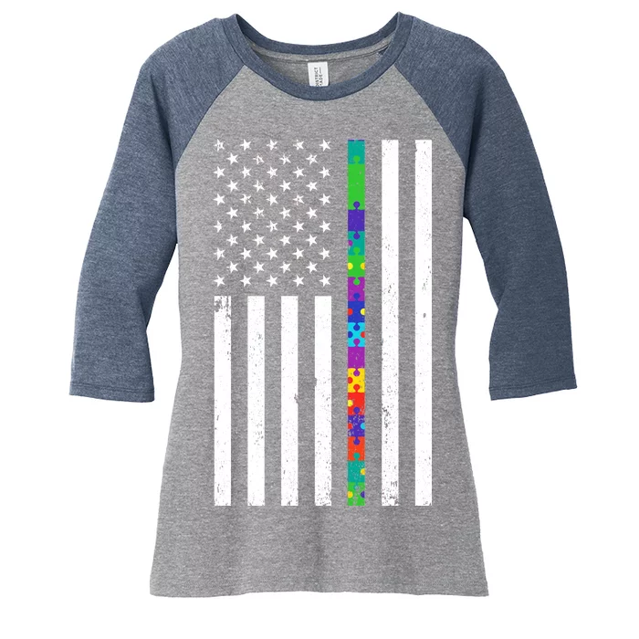 Thin Puzzle Line Autism Flag Women's Tri-Blend 3/4-Sleeve Raglan Shirt