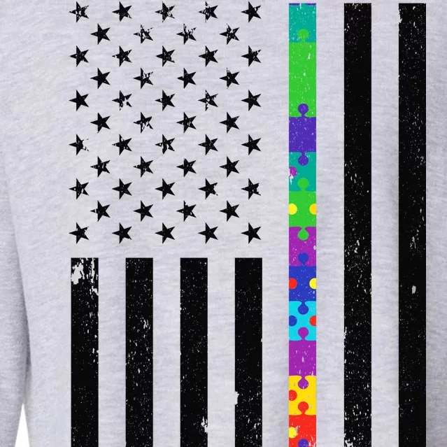 Thin Puzzle Line Autism Flag Cropped Pullover Crew