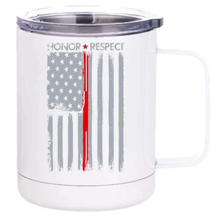 Thin Red Line American Flag Front & Back 12oz Stainless Steel Tumbler Cup