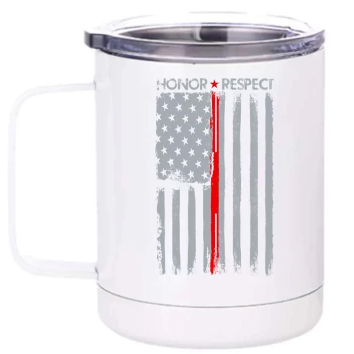 Thin Red Line American Flag Front & Back 12oz Stainless Steel Tumbler Cup