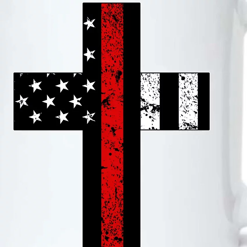 Thin Red Line Cross Firefighter Black Color Changing Mug