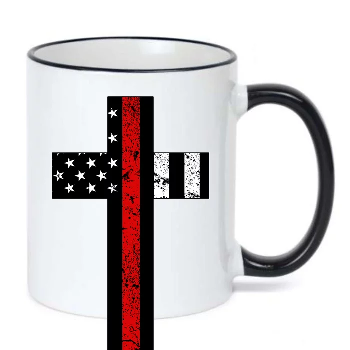 Thin Red Line Cross Firefighter Black Color Changing Mug