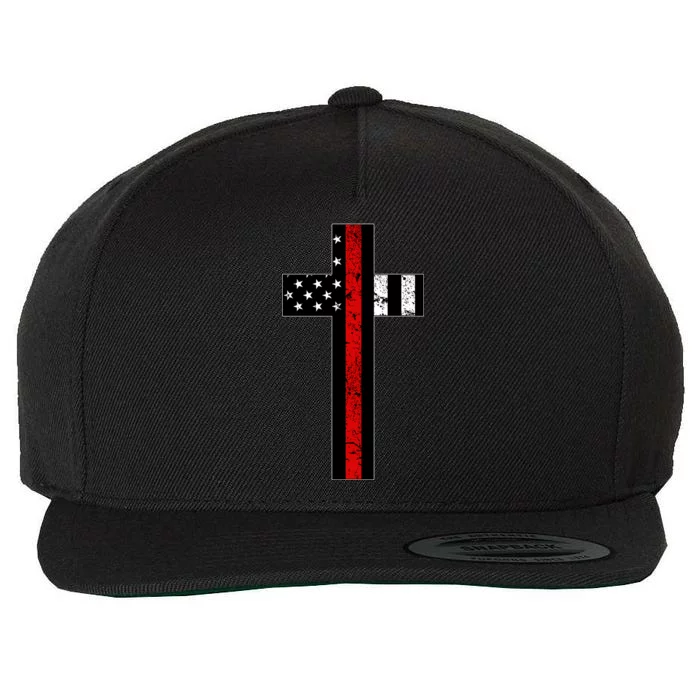 Thin Red Line Cross Firefighter Wool Snapback Cap