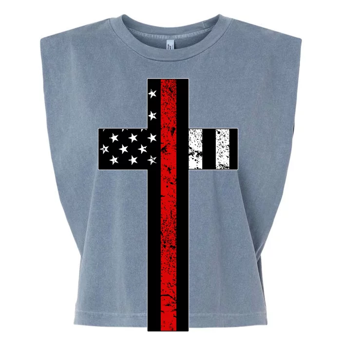 Thin Red Line Cross Firefighter Garment-Dyed Women's Muscle Tee