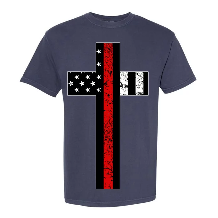 Thin Red Line Cross Firefighter Garment-Dyed Heavyweight T-Shirt