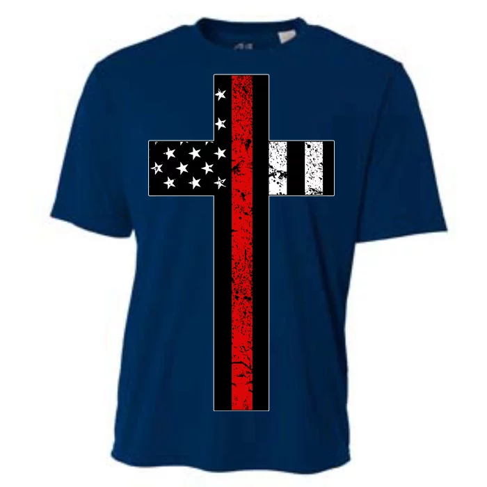 Thin Red Line Cross Firefighter Cooling Performance Crew T-Shirt