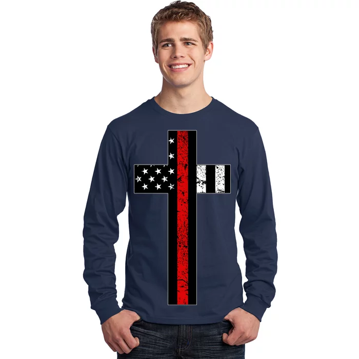 Thin Red Line Cross Firefighter Long Sleeve Shirt