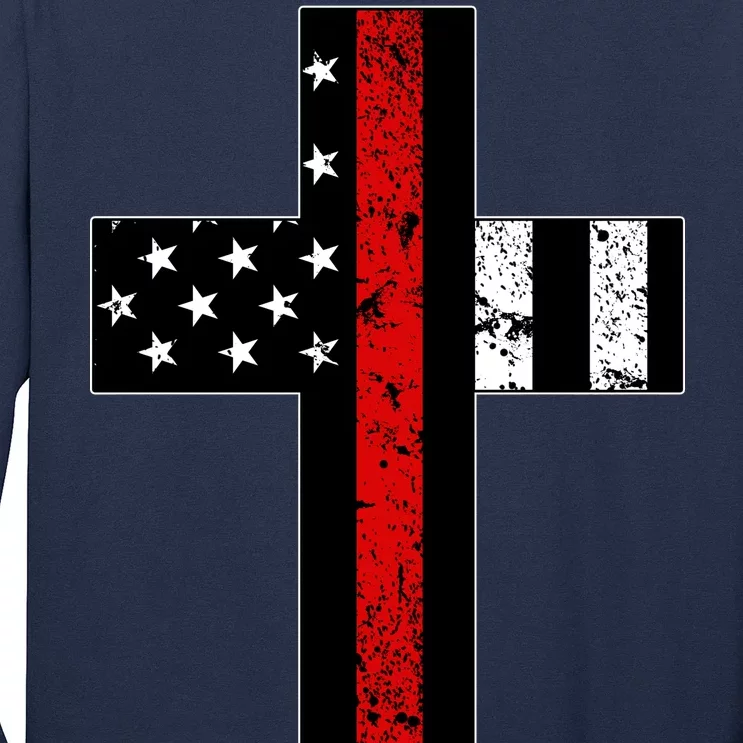 Thin Red Line Cross Firefighter Long Sleeve Shirt