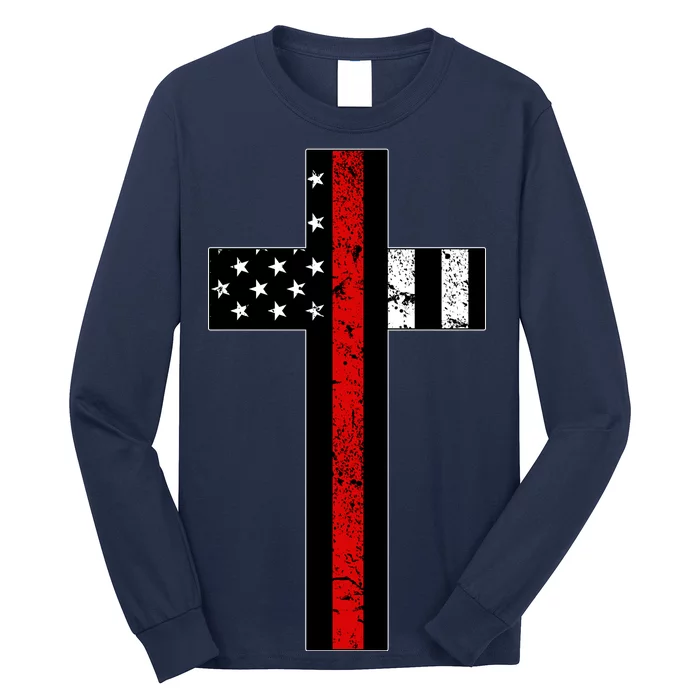 Thin Red Line Cross Firefighter Long Sleeve Shirt