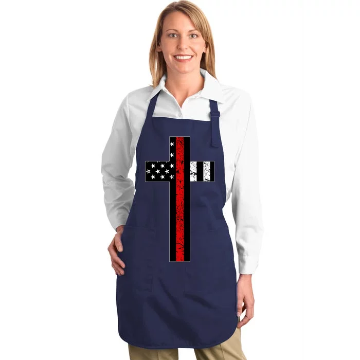 Thin Red Line Cross Firefighter Full-Length Apron With Pocket