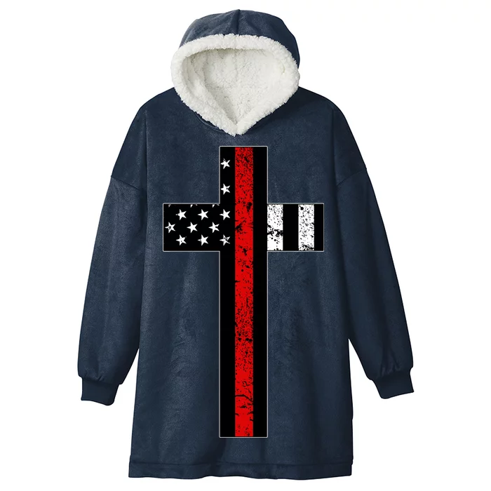 Thin Red Line Cross Firefighter Hooded Wearable Blanket