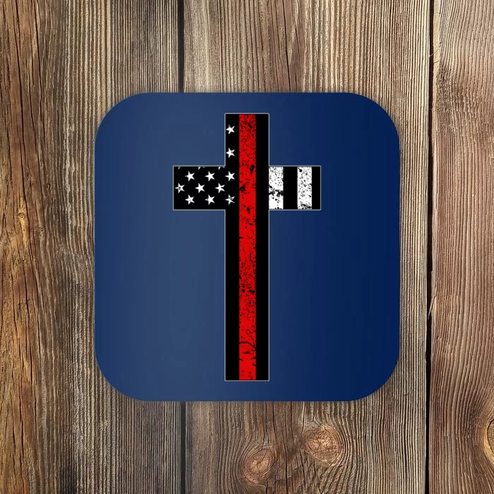 Thin Red Line Cross Firefighter Coaster