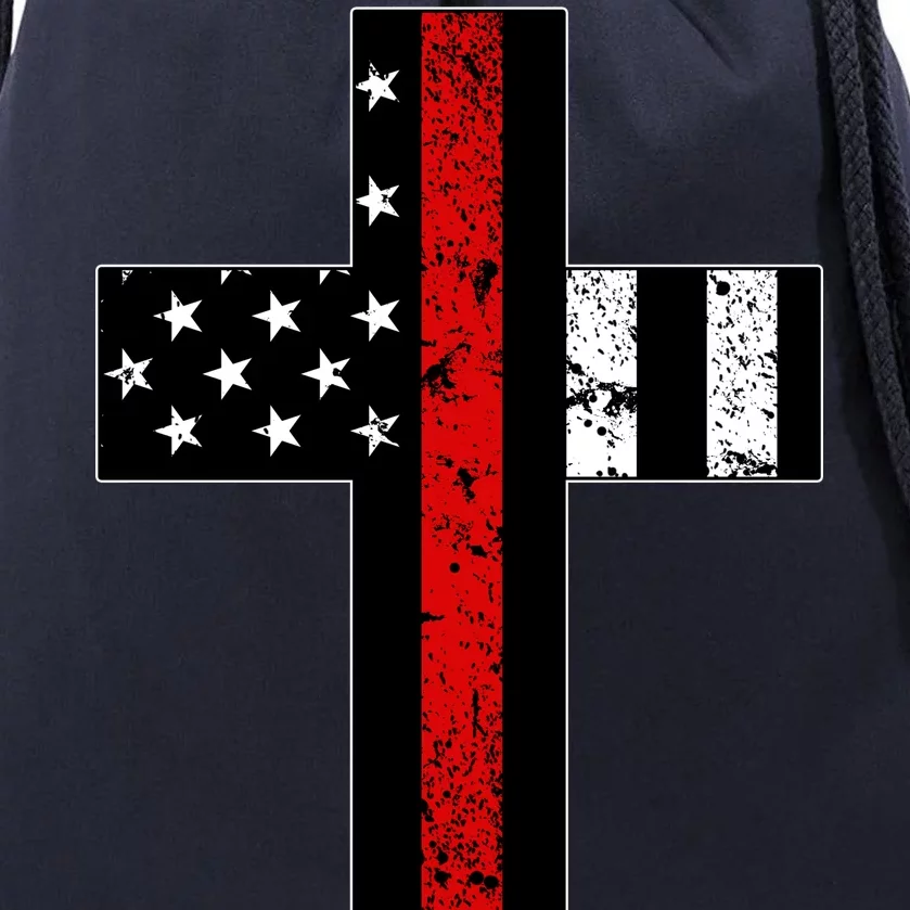 Thin Red Line Cross Firefighter Drawstring Bag