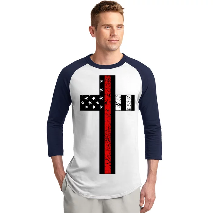 Thin Red Line Cross Firefighter Baseball Sleeve Shirt