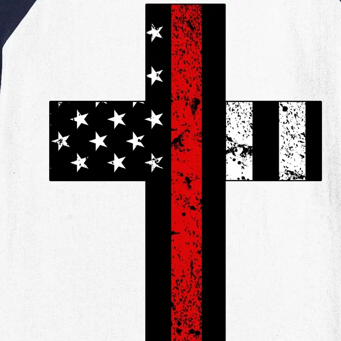 Thin Red Line Cross Firefighter Baseball Sleeve Shirt