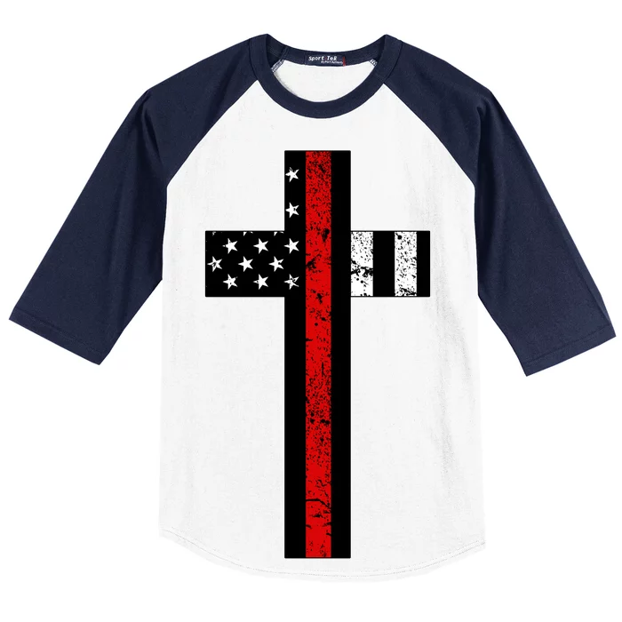 Thin Red Line Cross Firefighter Baseball Sleeve Shirt