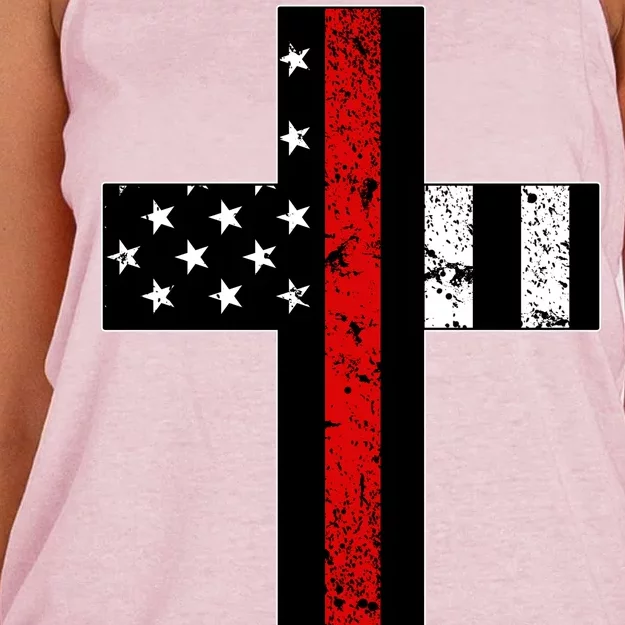 Thin Red Line Cross Firefighter Women's Knotted Racerback Tank