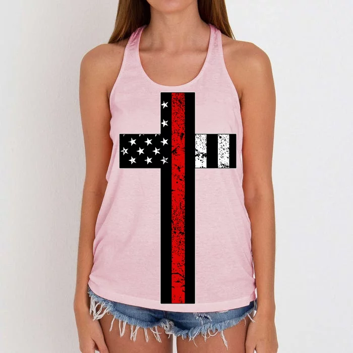 Thin Red Line Cross Firefighter Women's Knotted Racerback Tank