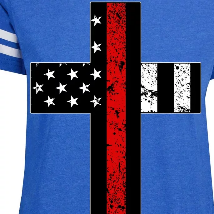 Thin Red Line Cross Firefighter Enza Ladies Jersey Football T-Shirt