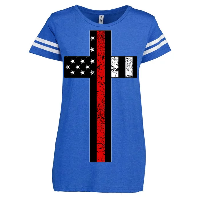 Thin Red Line Cross Firefighter Enza Ladies Jersey Football T-Shirt