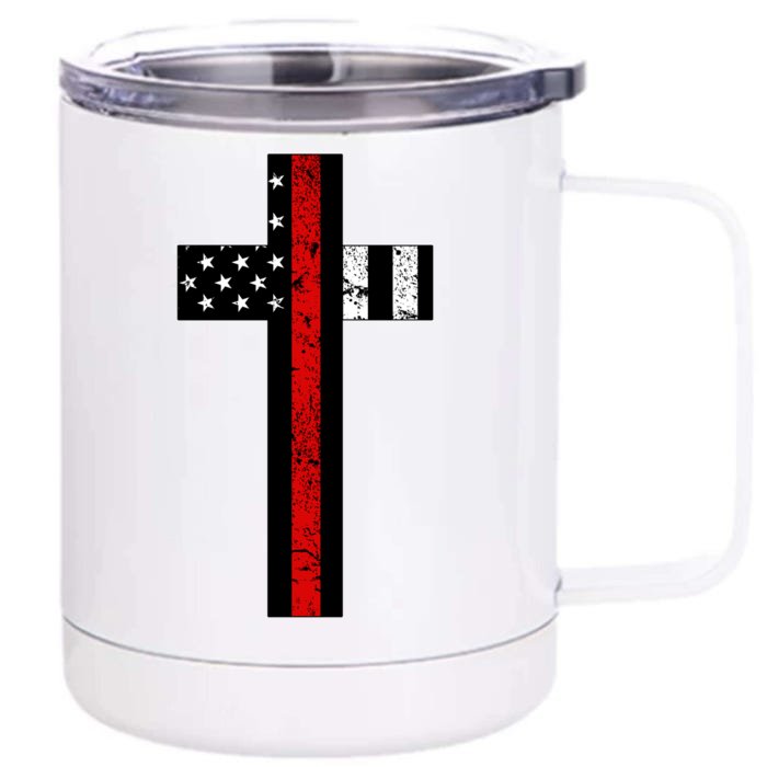 Thin Red Line Cross Firefighter Front & Back 12oz Stainless Steel Tumbler Cup